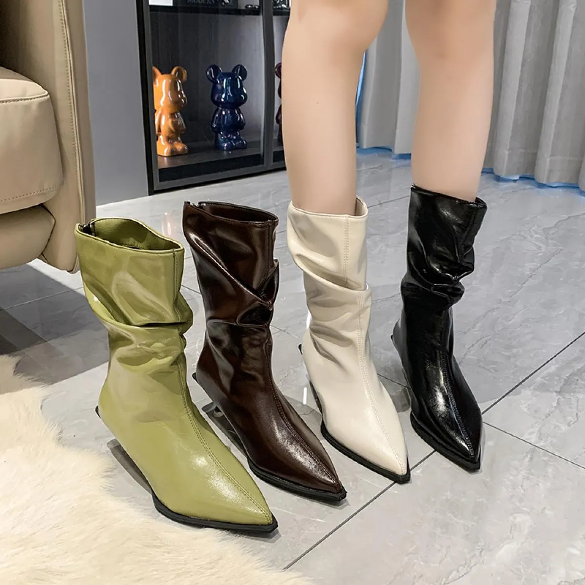 2023 nuove donne di tendenza stivali Chelsea tacchi a spillo scarpe moda inverno cerniera stivali da moto caviglia gladiatore pu