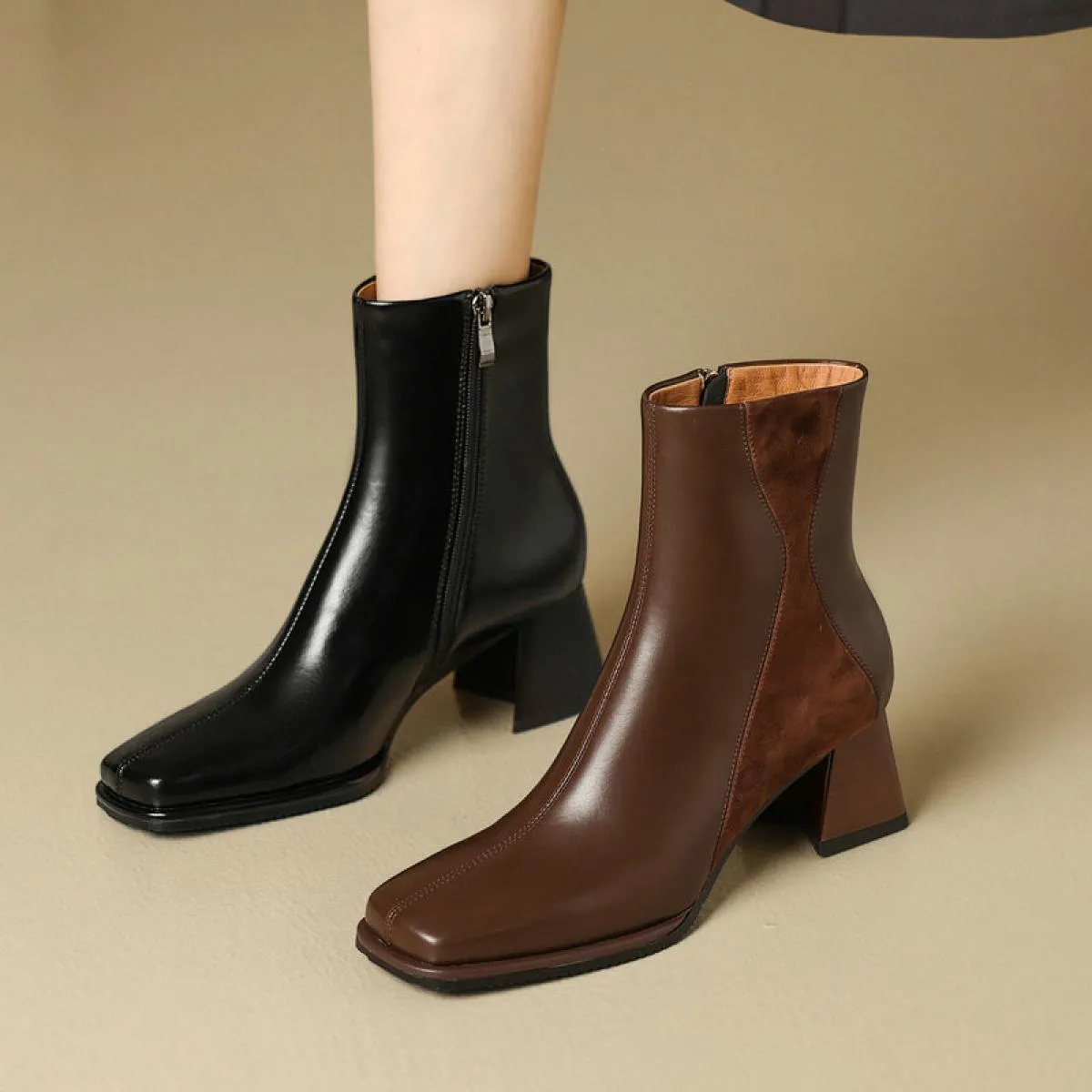 2024 Stivaletti da donna Autunno Inverno Vera pelle con cerniera Tacchi alti Casual Office Lady Shoes Donna