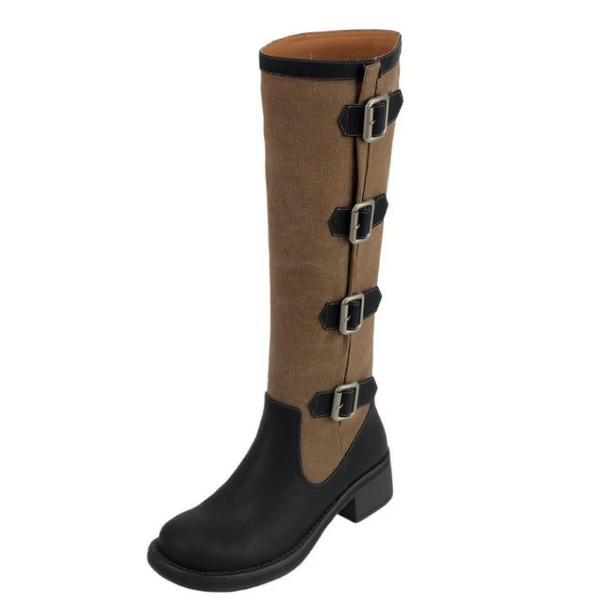 2024 Stivali alti al ginocchio da donna Autunno Inverno Moda Vera pelle Splicing Med Tacchi Scarpe casual Donna Taglia 34 40