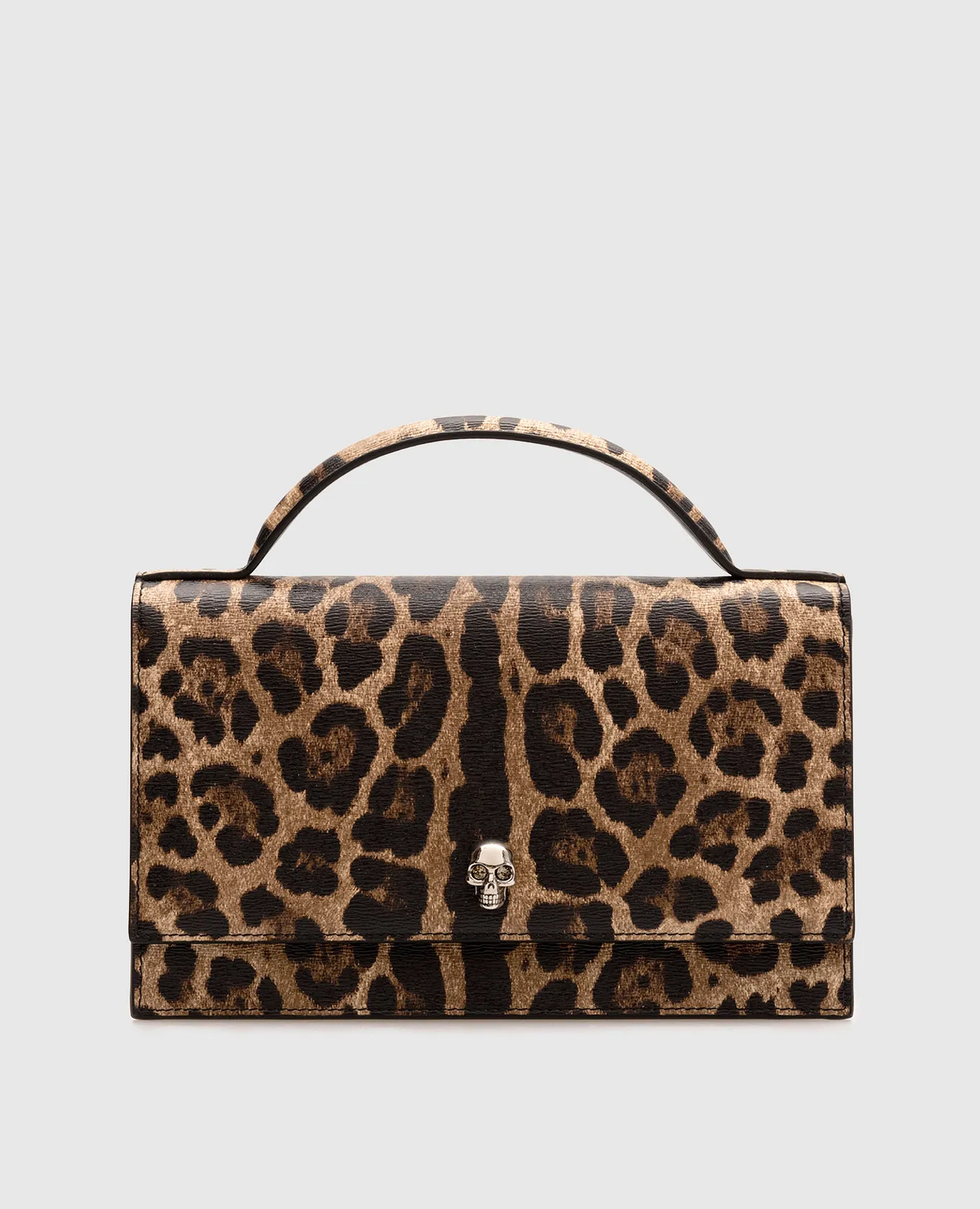 Alexander McQueen Borsa messenger marrone con stampa animalier Skull e cristalli 7327981AATM