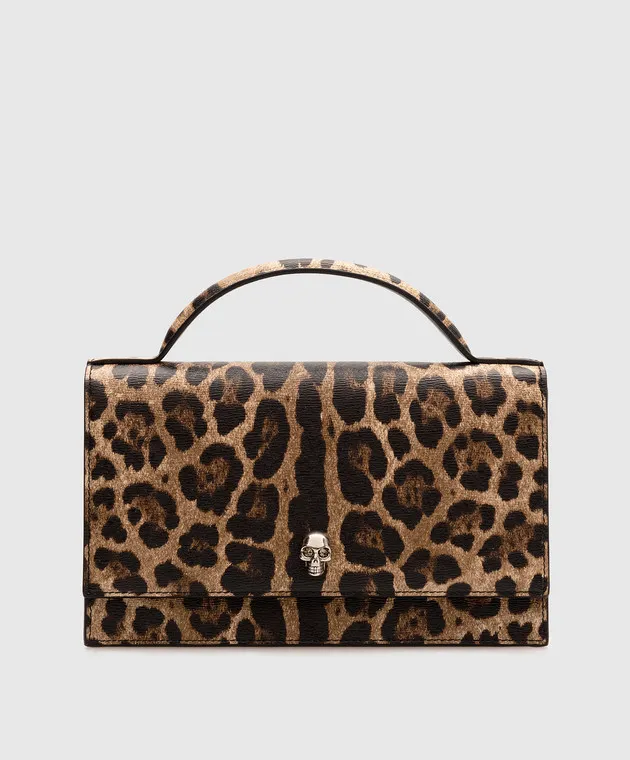 Alexander McQueen Borsa messenger marrone con stampa animalier Skull e cristalli 7327981AATM