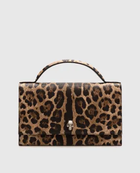 Alexander McQueen Borsa messenger marrone con stampa animalier Skull e cristalli 7327981AATM