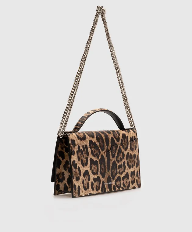 Alexander McQueen Borsa messenger marrone con stampa animalier Skull e cristalli 7327981AATM