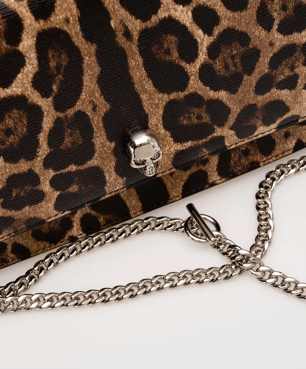 Alexander McQueen Borsa messenger marrone con stampa animalier Skull e cristalli 7327981AATM