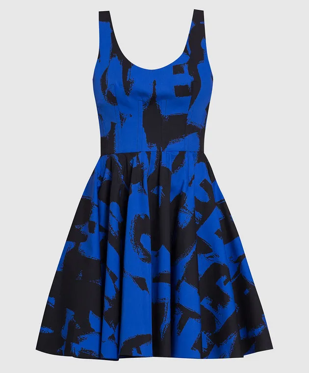 Alexander McQueen Miniabito blu con stampa McQueen Graffiti 708998QCAFL