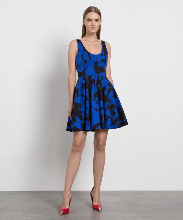 Alexander McQueen Miniabito blu con stampa McQueen Graffiti 708998QCAFL