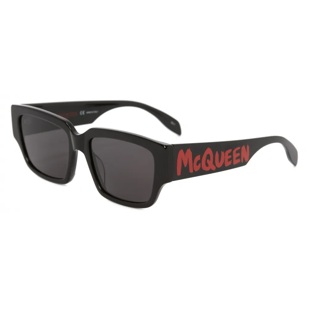 Alexander McQueen - Occhiali da Sole McQueen Graffiti Rettangolari da Uomo - Nero Rosso - Alexander McQueen Eyewear