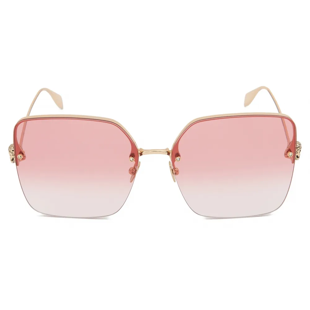 Alexander McQueen - Occhiali da Sole Quadrati con Teschio e Gioielli - Oro Rosso - Alexander McQueen Eyewear