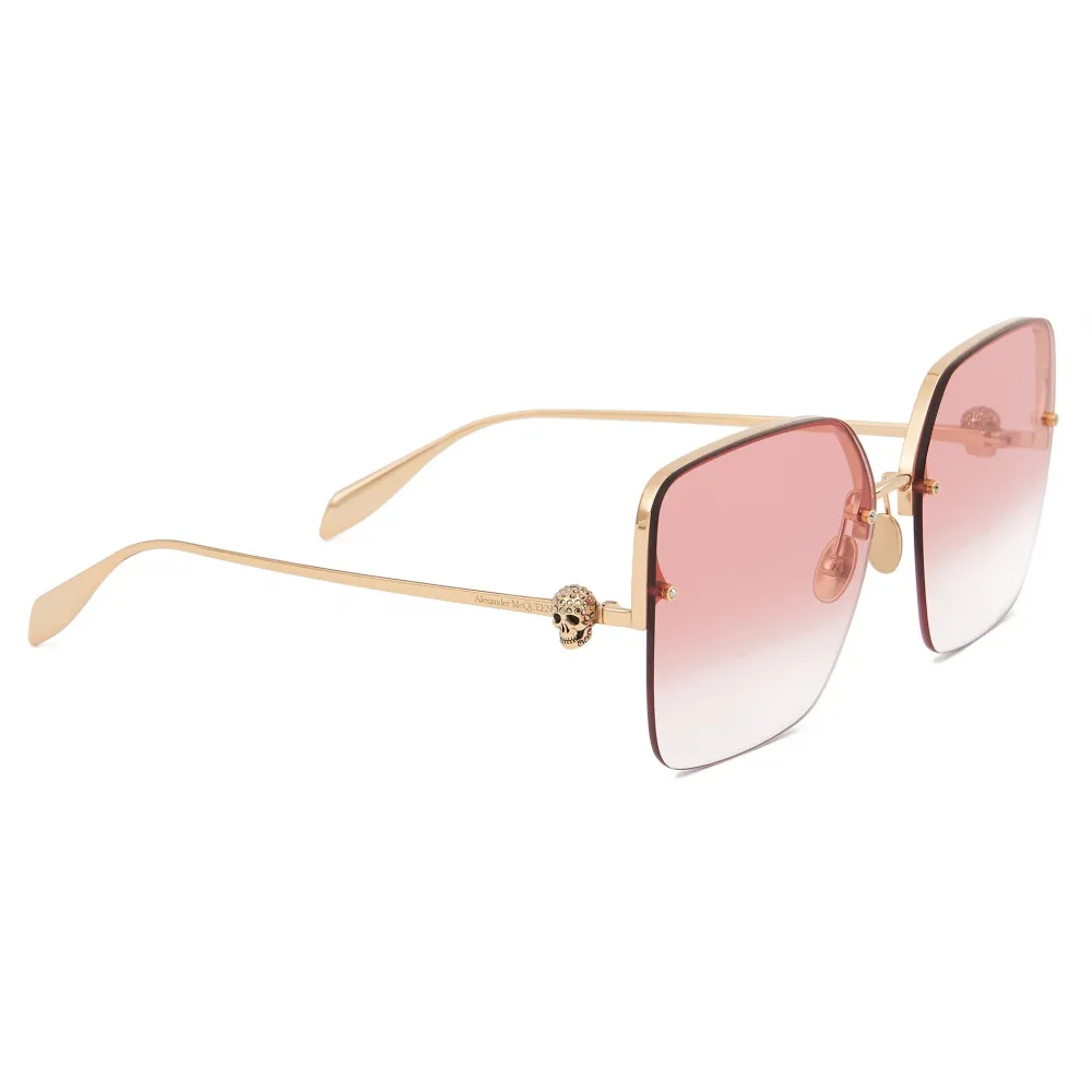 Alexander McQueen - Occhiali da Sole Quadrati con Teschio e Gioielli - Oro Rosso - Alexander McQueen Eyewear