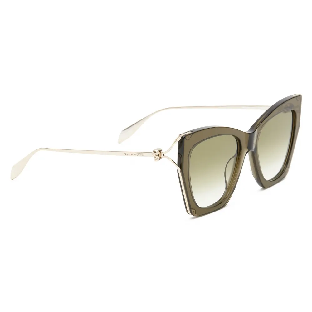 Alexander McQueen - Occhiali da Sole Squadrati Skull Hinge da Donna - Verde Kaki - Alexander McQueen Eyewear