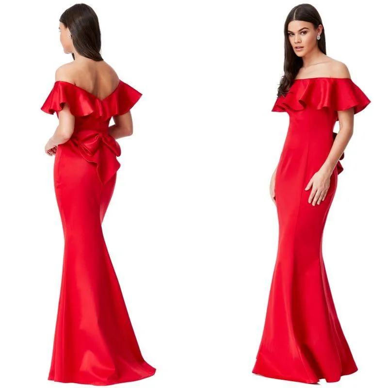 BARDOT FRILL SATIN MAXI DRESS WITH BOW DETAIL DR1392