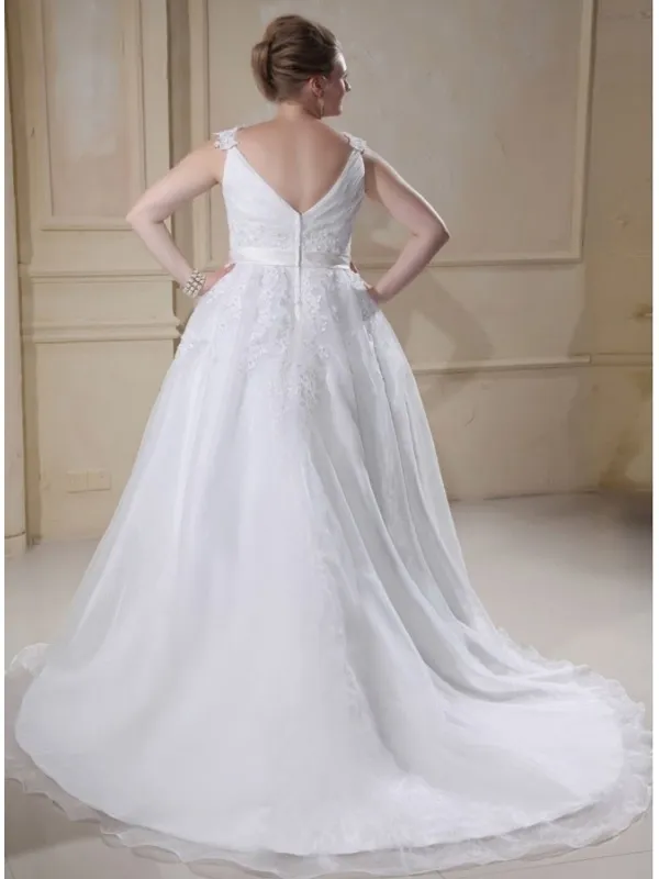 BEBE - A-line V-neck Chapel train Organza Wedding dress