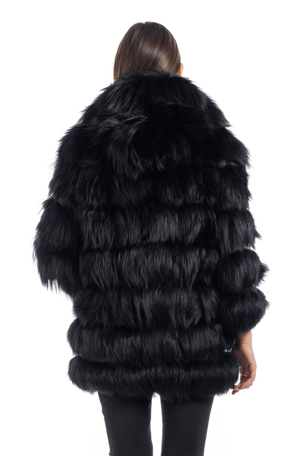 Black fox fur coat with three-quarter sleeve