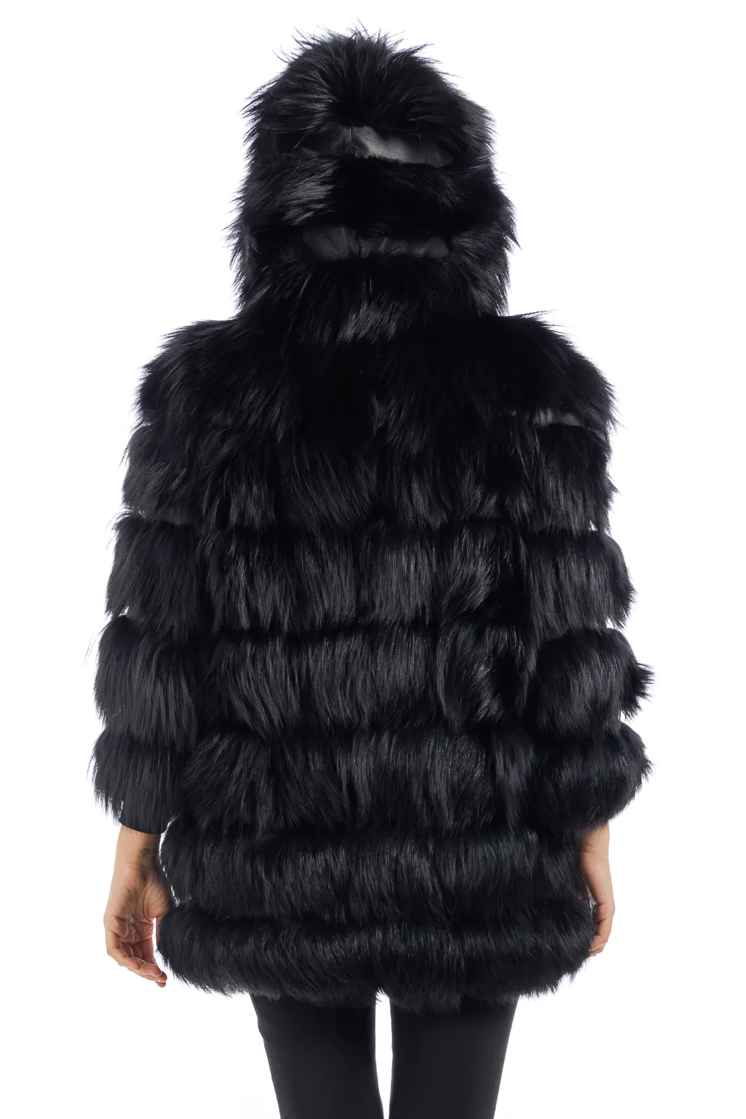 Black fox fur coat with three-quarter sleeve