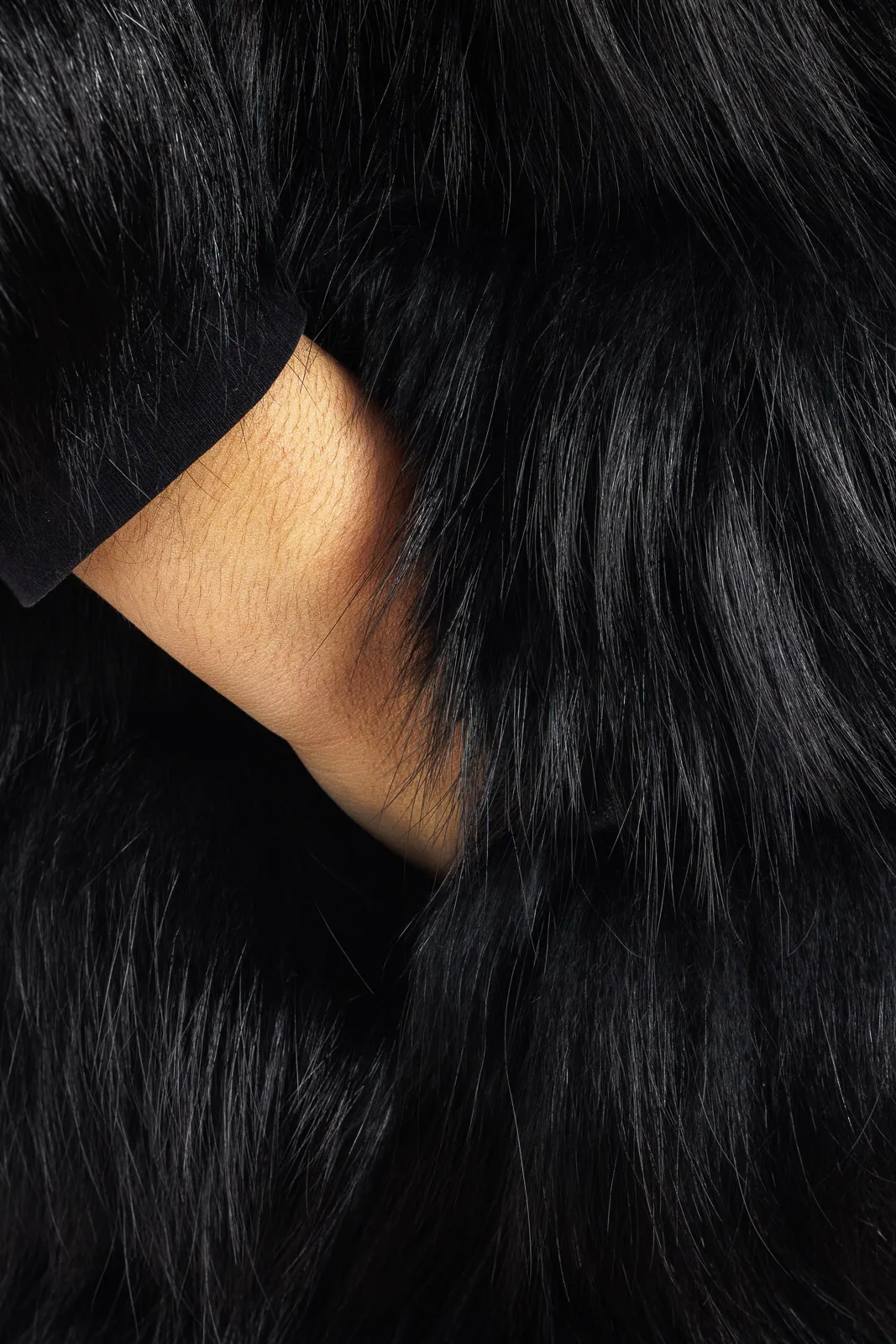 Black fox fur coat with three-quarter sleeve