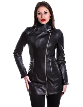 Black genuine leather women's coat