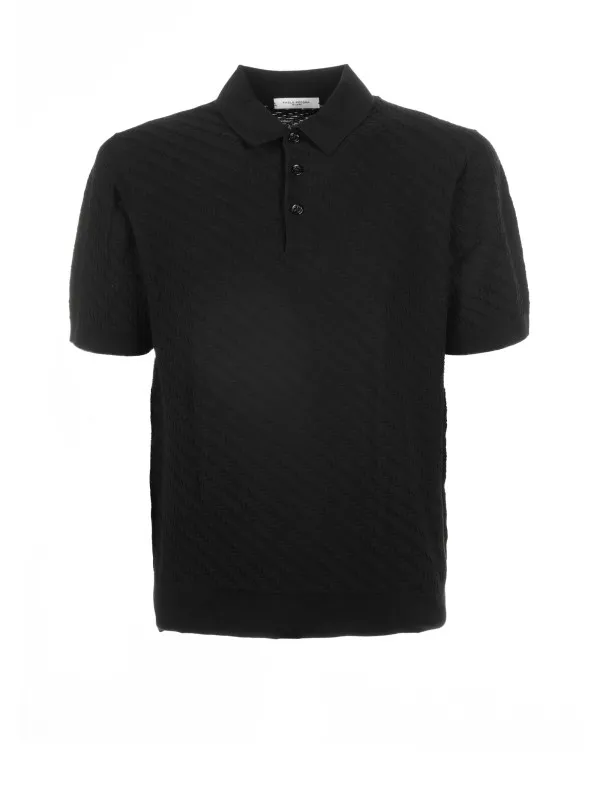 Black short-sleeved polo shirt in cotton