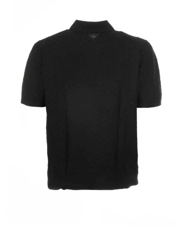 Black short-sleeved polo shirt in cotton