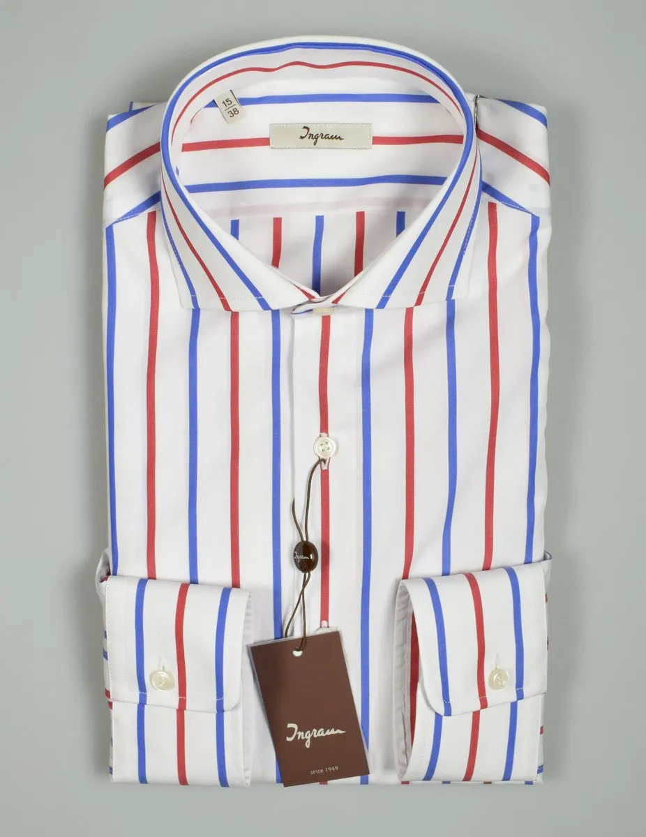 Blue and red striped Ingram shirt slim fit neck to french