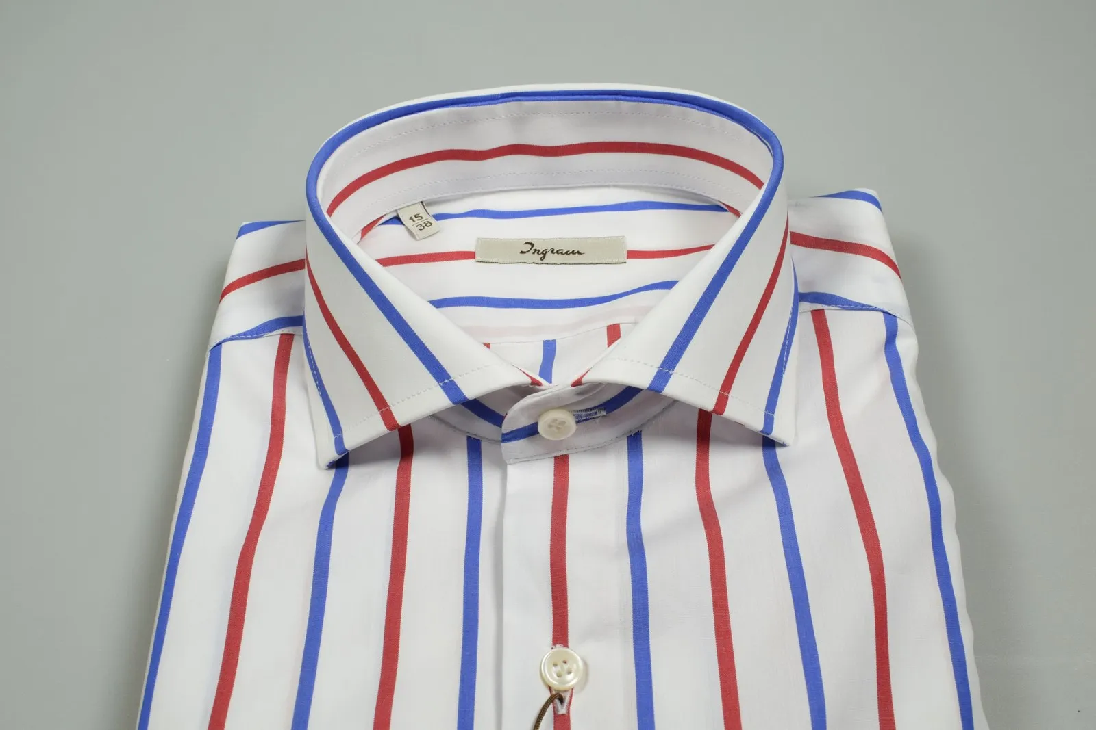 Blue and red striped Ingram shirt slim fit neck to french