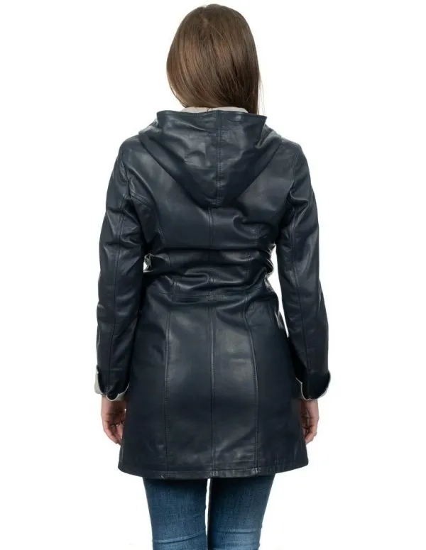 Blue genuine leather women's coat