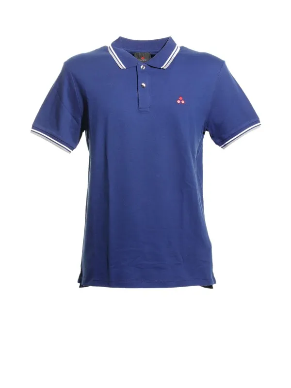 Blue polo shirt with contrasting logo