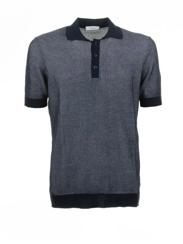 Blue short-sleeved cotton polo shirt