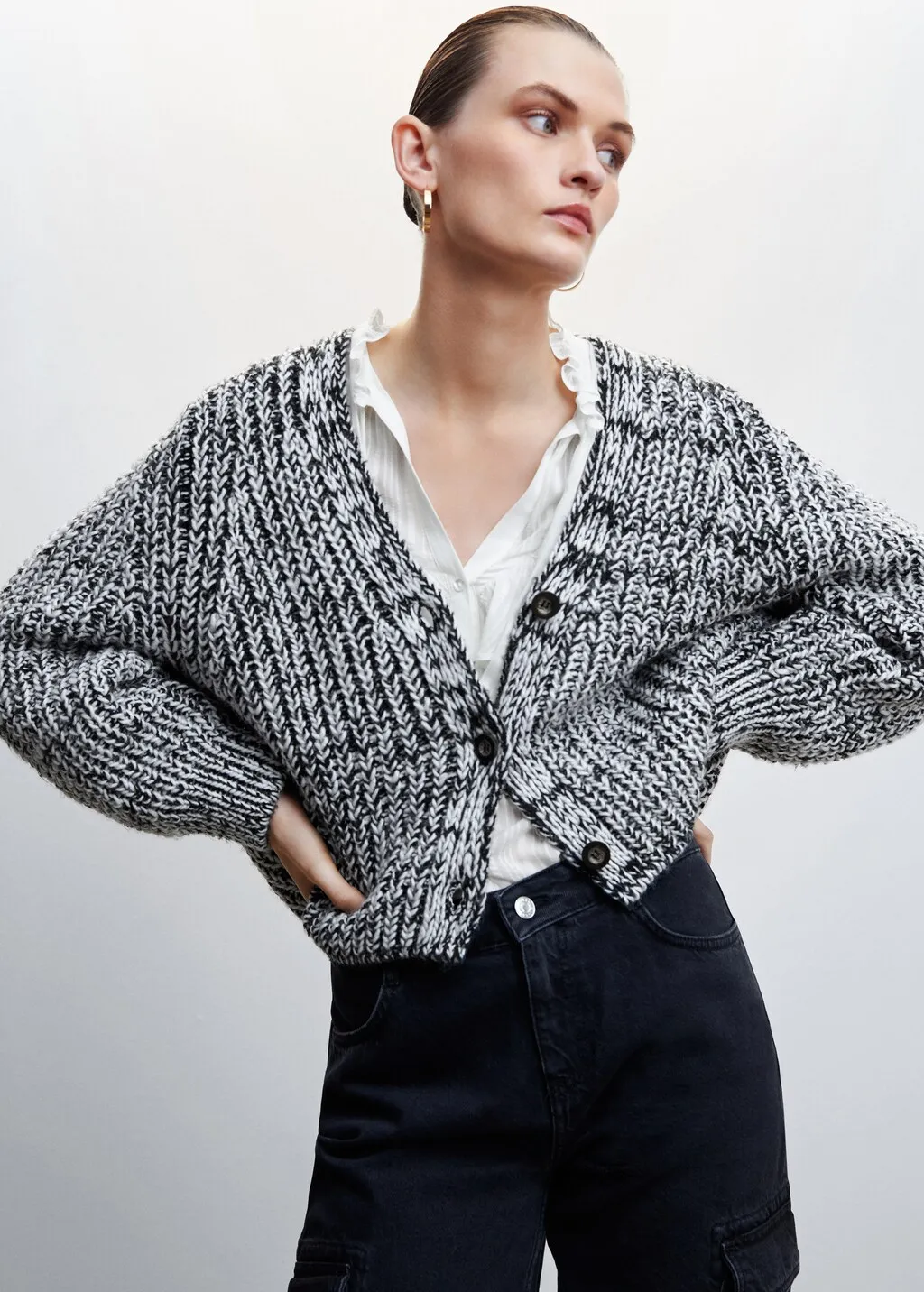 Cardigan maglia spessa melangiato