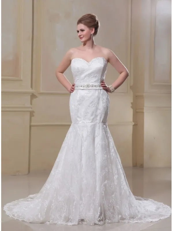 CARON - Mermaid Sweetheart Chapel train Lace Wedding dress