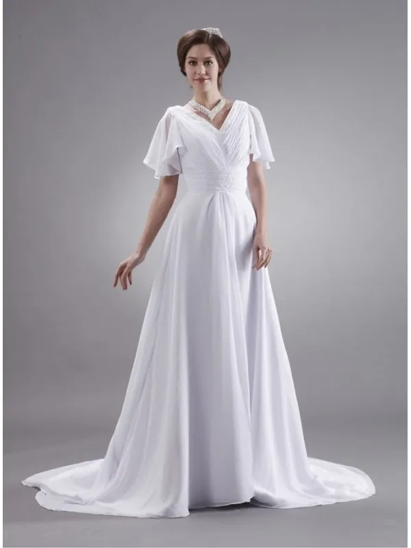 CARRIE - A-line V-neck Chapel train Wedding dress