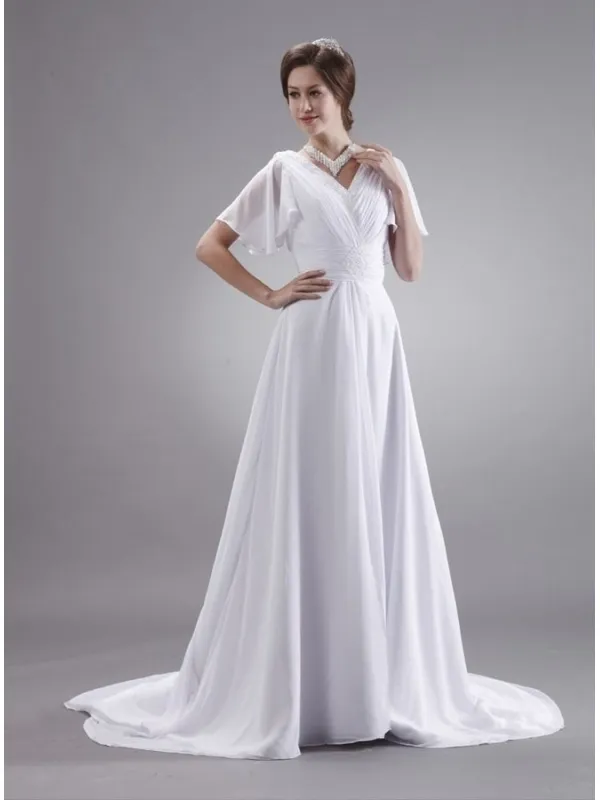 CARRIE - A-line V-neck Chapel train Wedding dress