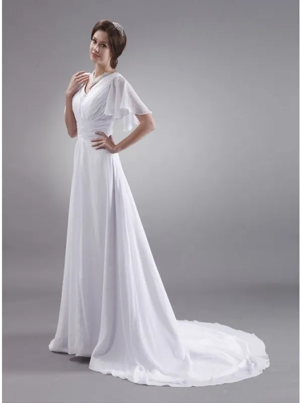 CARRIE - A-line V-neck Chapel train Wedding dress