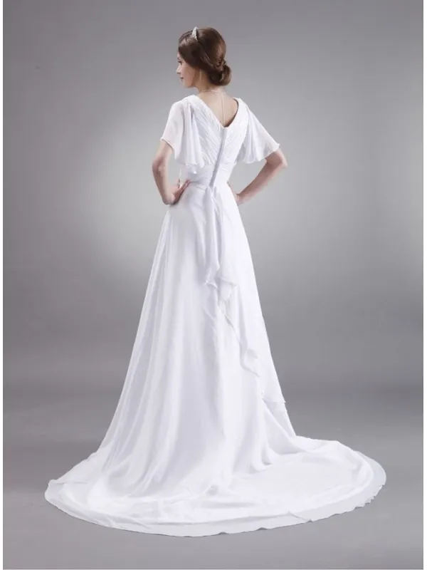 CARRIE - A-line V-neck Chapel train Wedding dress