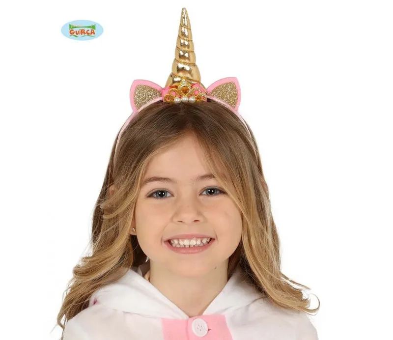 Cerchietto Unicorno Oro con Orecchie Bambina