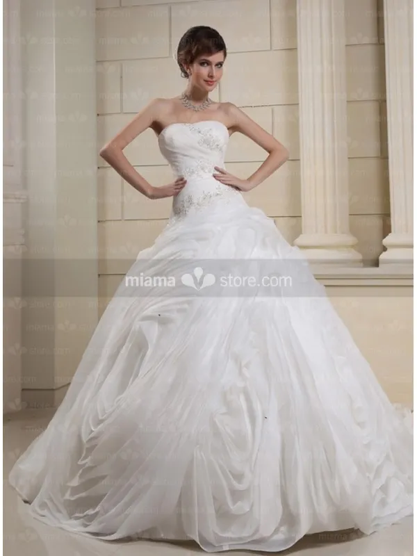 CHRISTINE - A-line Ball gown Strapless Chapel train Tulle Wedding dress