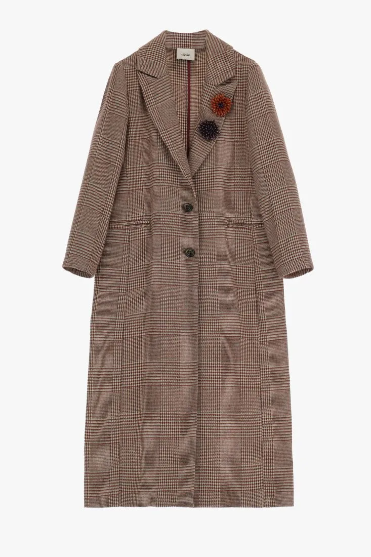  Coat with checkered pattern and single button    