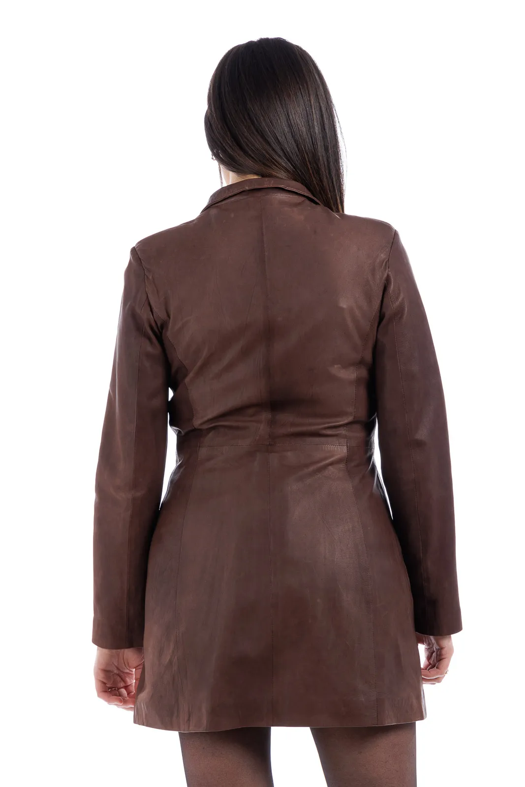 Dark brown women’s leather coat