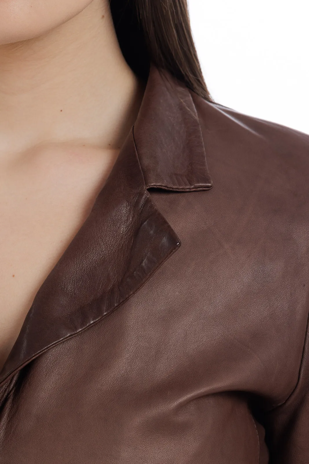 Dark brown women’s leather coat