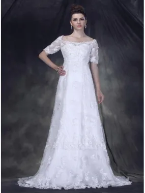 DEBORAH - A-line Off the shoulder Chapel train Tulle Wedding dress