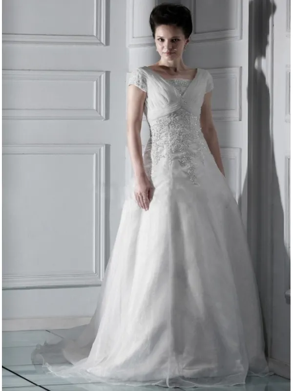 DENISE - A-line V-neck Chapel train Organza Wedding dress