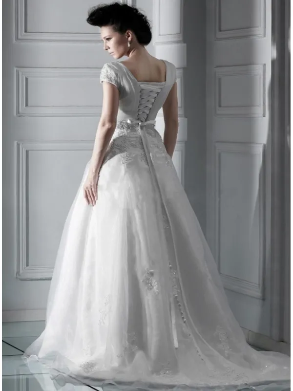 DENISE - A-line V-neck Chapel train Organza Wedding dress