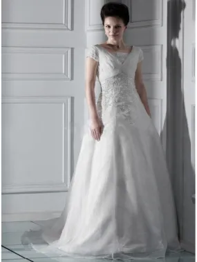 DENISE - A-line V-neck Chapel train Organza Wedding dress