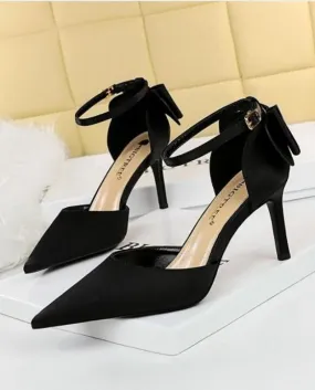 Di Dolce Bellezza Scarpe Stiletto Tacchi Alti Bocca Poco Profonda Punta A Punta In Raso Con Fiocco Posteriore Con Cinturino In U