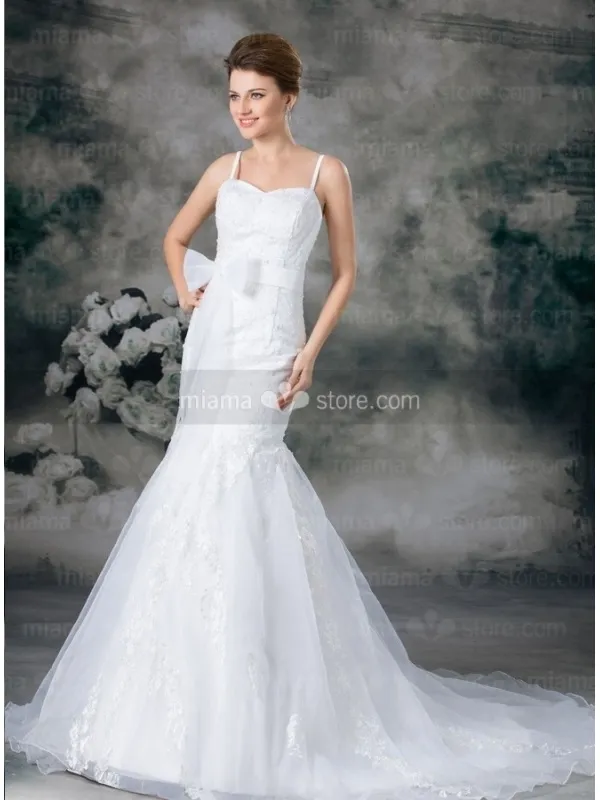 DORIS - A-line Mermaid Spaghetti straps Chapel train Organza Sweetheart Wedding dress