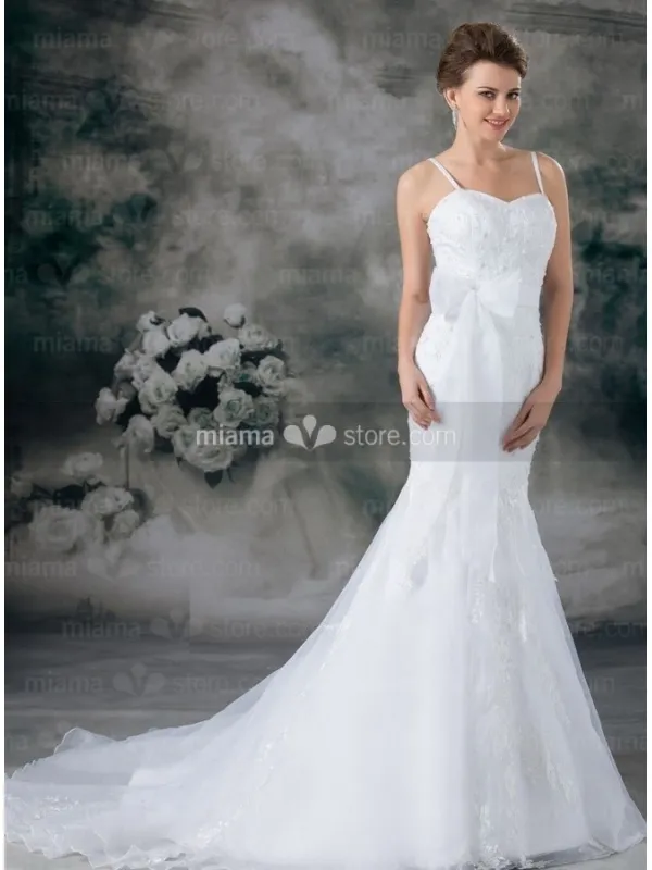 DORIS - A-line Mermaid Spaghetti straps Chapel train Organza Sweetheart Wedding dress