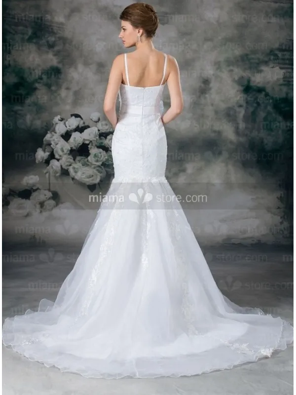 DORIS - A-line Mermaid Spaghetti straps Chapel train Organza Sweetheart Wedding dress