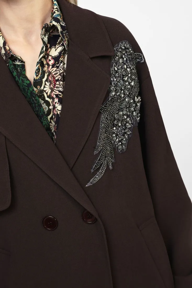  Double-breasted coat with floral embroidery    