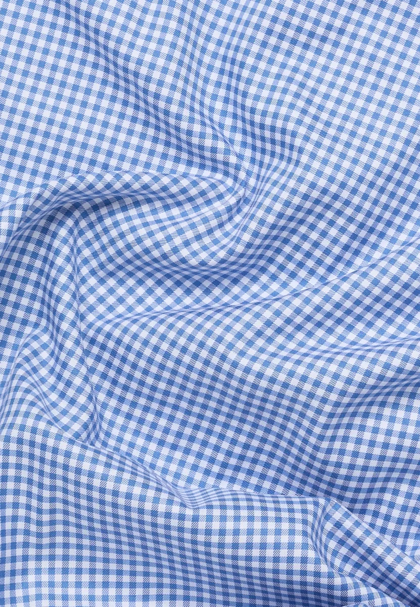 Eterna blue slim-fit checkered shirt in non-iron twill cotton