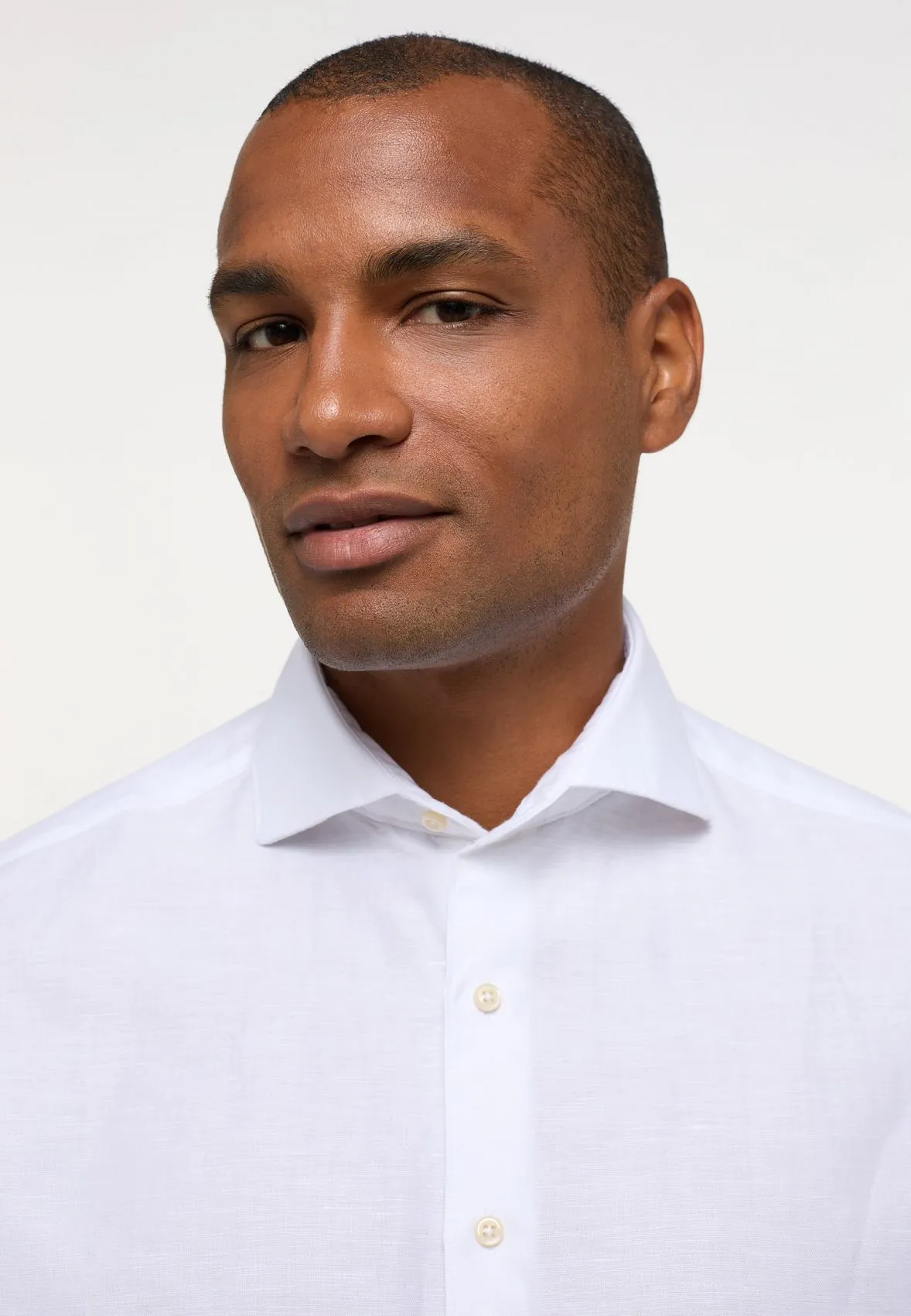 Eterna shirt in white cotton and linen modern fit