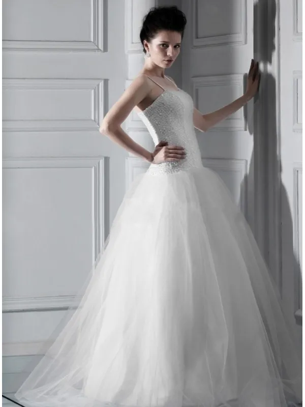 EVELYN - A-line Spaghetti straps Floor length Tulle Square neck Wedding dress